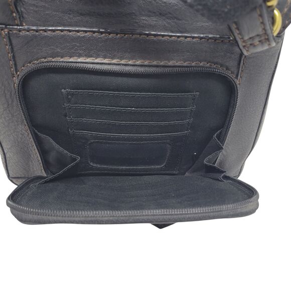 Fossil Vintage Black Leather Flap Crossbody Handbag with Brass Turn Lock - Picture 7 of 14